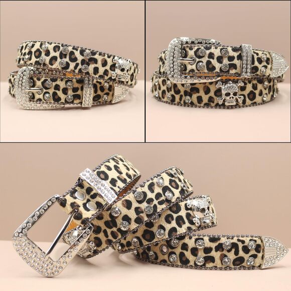 7777 Rhinestone Leopard Skull Belt Men Women Studded Punk main image 6